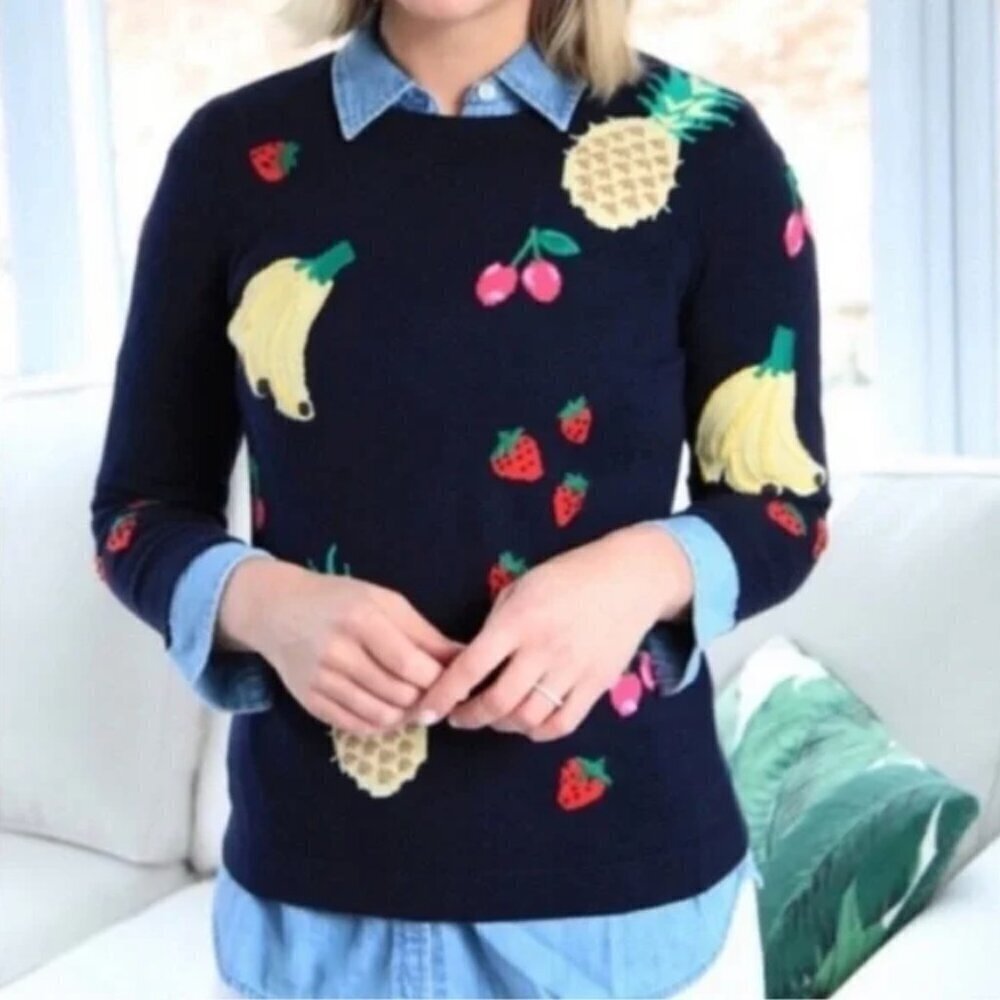 Talbots Women's Navy Blue Embroidered Fruit Knit Pullover Sweater Size Small - Picture 10 of 12